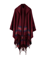 New Women Tricoté Poncho Cape à capuche Stripe oversize Cardigan Sweater Long Shawl Echarpe Cashmere Pashmina