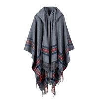 New Women Tricoté Poncho Cape à capuche Stripe oversize Cardigan Sweater Long Shawl Echarpe Cashmere Pashmina
