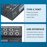 Norshing TG 502 Mélangeur Audio Professionnel Système de Console de Carte Son Stéréo 4 Canaux USB BT MP3 Entrée Ordinateur 48V Alimentation Fantôme Effet FX Processeur de Signal Audio Numérique pour Studio DJ Streaming en Direct Gaming Podcast