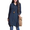 Nouveau Femmes Coton Lin longue Blouse irrégulière Hem Boutons en vrac Casual Vintage Top Robe chemise blanche / pourpre / bleu foncé