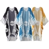 Nouveau Femmes en mousseline de soie Kimono Cardigan Plage Cover Up Contraste Chemisier imprimé Casual longues et amples Top Blanc / Bleu / Jaune