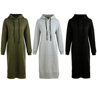 Nouveau Femmes Lâche Long Sweat À Capuche Robe Solide À Manches Longues Poches Split Casual Chaud Hoodies