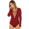 Nouveau femmes Sexy Body plongeante encolure lacez vers le haut de cravate avant Combi Stretch justaucorps combinaison salopette