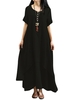 Nouveau Mode Femmes Casual Robe Lâche Couleur Unie À Manches Courtes Boho Eté Long Maxi Dress