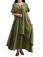 Nouveau Mode Femmes Casual Robe Lâche Couleur Unie À Manches Courtes Boho Eté Long Maxi Dress