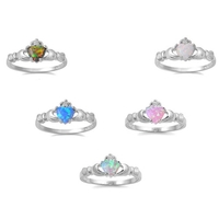 Nouveau mode femmes Couronne mains coeur simulé opale bague 925 Sterling Silver Wedding Engagement amour bijoux