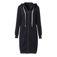Nouveau Mode Femmes Hoodie longues Sweatshirts Manteau Pockets Casual Zipper solides manteaux Veste