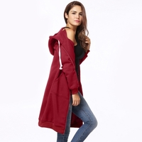Nouveau Mode Femmes Hoodie longues Sweatshirts Manteau Pockets Casual Zipper solides manteaux Veste
