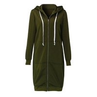 Nouveau Mode Femmes Hoodie longues Sweatshirts Manteau Pockets Casual Zipper solides manteaux Veste