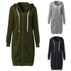 Nouveau Mode Femmes Hoodie longues Sweatshirts Manteau Pockets Casual Zipper solides manteaux Veste