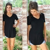 Nouveau Mode Femmes T-shirt Solide Couleur V Cou À Manches Courtes Ourlet Longue Partie Occasionnelle Tops