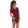 Nouveau Mode Femmes T-shirt Solide Couleur V Cou À Manches Courtes Ourlet Longue Partie Occasionnelle Tops