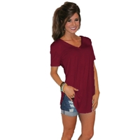Nouveau Mode Femmes T-shirt Solide Couleur V Cou À Manches Courtes Ourlet Longue Partie Occasionnelle Tops