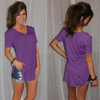 Nouveau Mode Femmes T-shirt Solide Couleur V Cou À Manches Courtes Ourlet Longue Partie Occasionnelle Tops