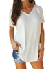 Nouveau Mode Femmes T-shirt Solide Couleur V Cou À Manches Courtes Ourlet Longue Partie Occasionnelle Tops