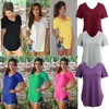 Nouveau Mode Femmes T-shirt Solide Couleur V Cou À Manches Courtes Ourlet Longue Partie Occasionnelle Tops