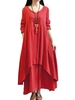 Nouveau Mode féminine Casual Robe ample à manches longues solide Coton Lin Boho longue Maxi Dress