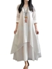 Nouveau Mode féminine Casual Robe ample à manches longues solide Coton Lin Boho longue Maxi Dress
