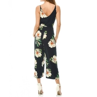 Nouveau Sexy Femmes Bracelet Jumpsuit imprimé floral encolure en V Backless Belted jambe large Boho Salopette barboteuses Bleu