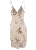 Nouveau Sexy Femmes Paillettes Moulante Spaghetti Strap Dress Deep V Cou Backless Night Club Party Dress Noir / Or