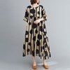 Nouvelle Mode Femmes Coton Lin Robe O-cou Manches Courtes Poches Imprimé Floral Ourlet Plissé Plus La Taille Vintage Robe Longue