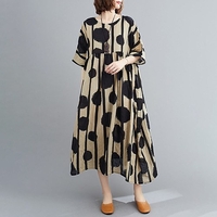 Nouvelle Mode Femmes Coton Lin Robe O-cou Manches Courtes Poches Imprimé Floral Ourlet Plissé Plus La Taille Vintage Robe Longue