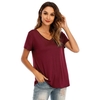 Nouvelle mode femmes T-shirt couleur unie col en V à manches courtes ourlet arrondi longue tenue de soirée décontractée hauts d