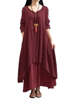 Nouvelle mode féminine décontractée robe lâche solide à manches longues Boho longue robe maxi