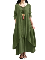 Nouvelle mode féminine décontractée robe lâche solide à manches longues Boho longue robe maxi