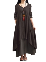 Nouvelle mode féminine décontractée robe lâche solide à manches longues Boho longue robe maxi