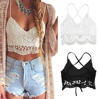 Nouvelles femmes Sexy Crop Top au Crochet dentelle V profond cou Spaghetti sangle réservoir Backless Camisole Bralette noir/blanc