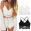 Nouvelles femmes Sexy Crop Top au Crochet dentelle V profond cou Spaghetti sangle réservoir Backless Camisole Bralette noir/blanc