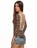 Nouvelles femmes Sexy Ladies Sexy manches longues Leopard dentelle dos nu Decor Slim Tops Casual Blouse