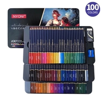 NYONI Professional Crayons Aquarelle Set 12/24/36/48/72/100 Crayons de couleur Crayons de couleur hydrosolubles avec pinceau et boîte en métal Fournitures d
