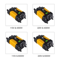 Onduleur à onde sinuso dale modifiée Onduleur de puissance de crête 6000W haute fréquence Convertisseur DC 12V à AC 110V Onduleur de chargeur de voiture avec 2, 1A Clips de batterie à double port USB Affichage de la capacité de la batterie LED