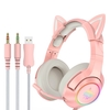 ONIKUMA K9 Casque de jeu filaire 3, 5 mm Oreilles de chat amovibles Écouteurs antibruit Écouteurs E-Sports avec microphone Contrôle du volume de la lumière LED RVB Micro muet pour PS4 PC Portable Smart Phone