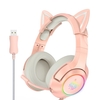 ONIKUMA K9 Casque de jeu filaire 3, 5 mm Oreilles de chat amovibles Écouteurs antibruit Écouteurs E-Sports avec microphone Contrôle du volume de la lumière LED RVB Micro muet pour PS4 PC Portable Smart Phone