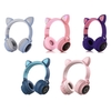 Oreille de chat LED casque sans fil RGB lumières 3 couleurs annulation du bruit BT 5.0 écouteur pliable carte TF / Radio prise 3, 5 mm bleu + vert