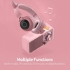 Oreille de chat LED casque sans fil RGB lumières 3 couleurs annulation du bruit BT 5.0 écouteur pliable carte TF / radio prise 3, 5 mm gris + rose