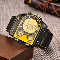 OULM Hommes Trois Fuseaux Horloges En Cuir Quartz Montre Cool Big Dial Montres Analogiques