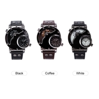 Oulm Montre Deux fuseaux horaires Homme Montres à quartz Marque Bracelet en cuir de luxe Montre de sport avec deux mouvements horloge masculine Relogio Masculino (Noir)