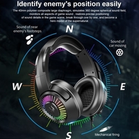 OVLENG GT67 Casque filaire Écouteur monté sur la tête Interface USB 3, 5 mm LED RVB Lumière Ordinateur de jeu Stéréo Route Gaming Casque filaire avec microphone pointant à 95 °