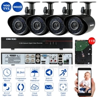 OWSOO 4CH Channel Full 960H / D1 800TVL Surveillance CCTV Système de sécurité DVR HD P2P Cloud Network Enregistreur vidéo numérique + 1TB Disque dur + 4 * Caméra balle infrarouge extérieure / intérieure + 4 * 60ft Support de câble IR-CUT Night Vi