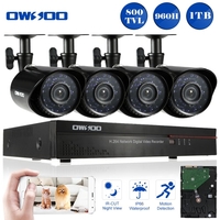 OWSOO 4CH Channel Full 960H / D1 800TVL Surveillance CCTV Système de sécurité DVR HD P2P Cloud Network Enregistreur vidéo numérique + 1TB Disque dur + 4 * Caméra balle infrarouge extérieure / intérieure + 4 * 60ft Support de câble IR-CUT Night Vi