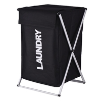 Panier à linge Panier à linge Organisateur Trieur Stockage Pliable avec Couvercle Poignée Cadre En Aluminium pour Salle De Bains Chambre Maison Noir