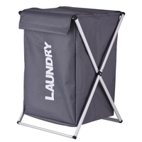 Panier à linge Panier à linge Organisateur Trieur Stockage Pliable avec Couvercle Poignée Cadre En Aluminium pour Salle De Bains Chambre Maison Noir
