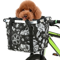 Panier de vélo pliable fleur imprimé petit animal de compagnie chat chien sac de transport détachable guidon de vélo panier avant vélo sac avant sac à main