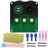 Panneau de commutateur à bascule de bateau marin étanche à 3 gangs avec rétro-éclairage LED bleu / rouge / vert 4.8V double chargeur USB + base d