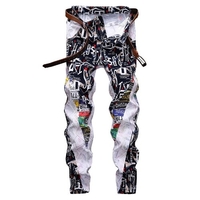 Pantalon en jean extensible Hip Hop pour hommes Pantalon en denim peint coupe ajustée pour streetwear masculin