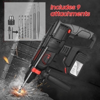 Perceuse à percussion rotative robuste sans balais 21 V,  4 fonctions,  1 pouce,  poignée réglable SDS-plus,  980 tr/min,  kit de démolition de perceuse sans fil (batterie 2x4, 0 Ah)